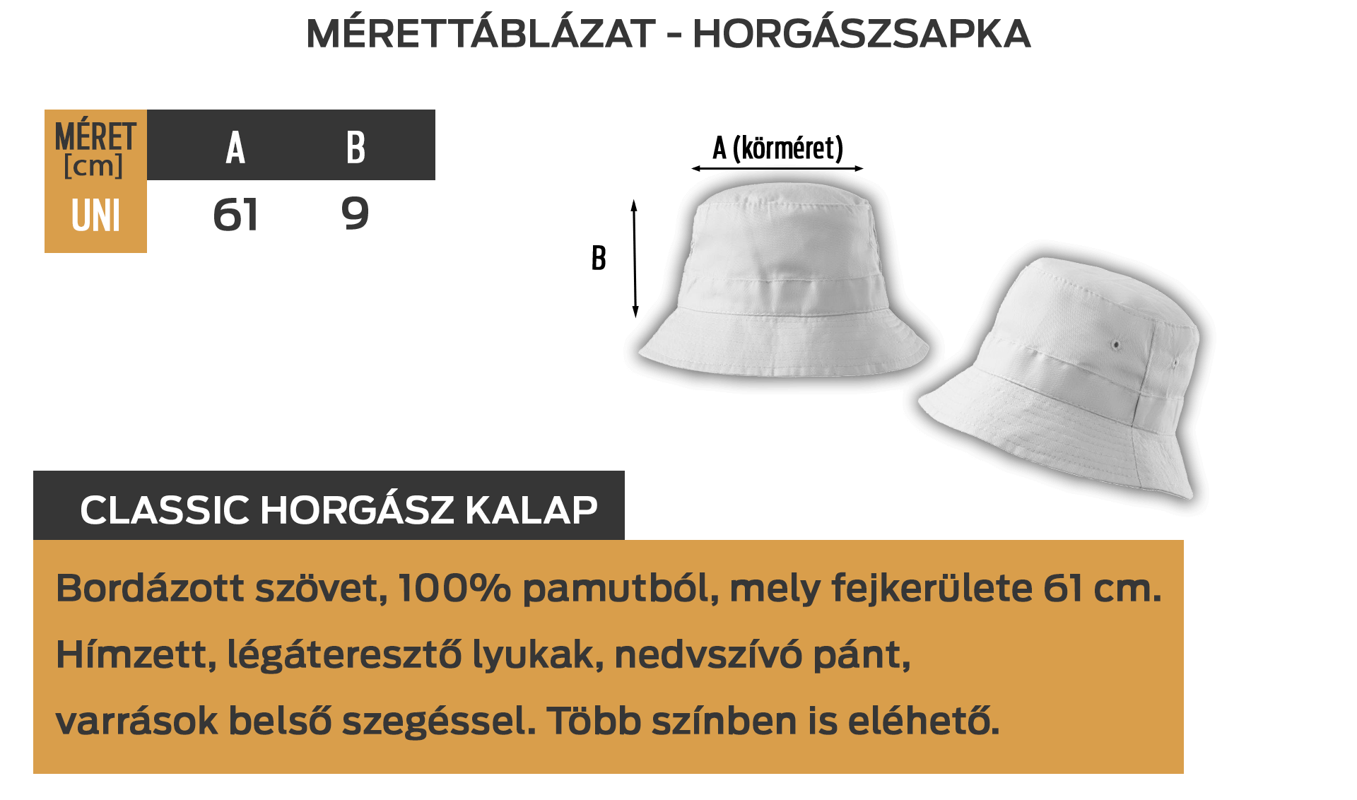 Horgász sapka mérettáblázat