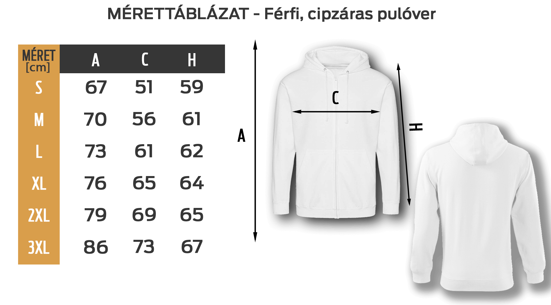 Cipzáras pulóver mérettáblázat