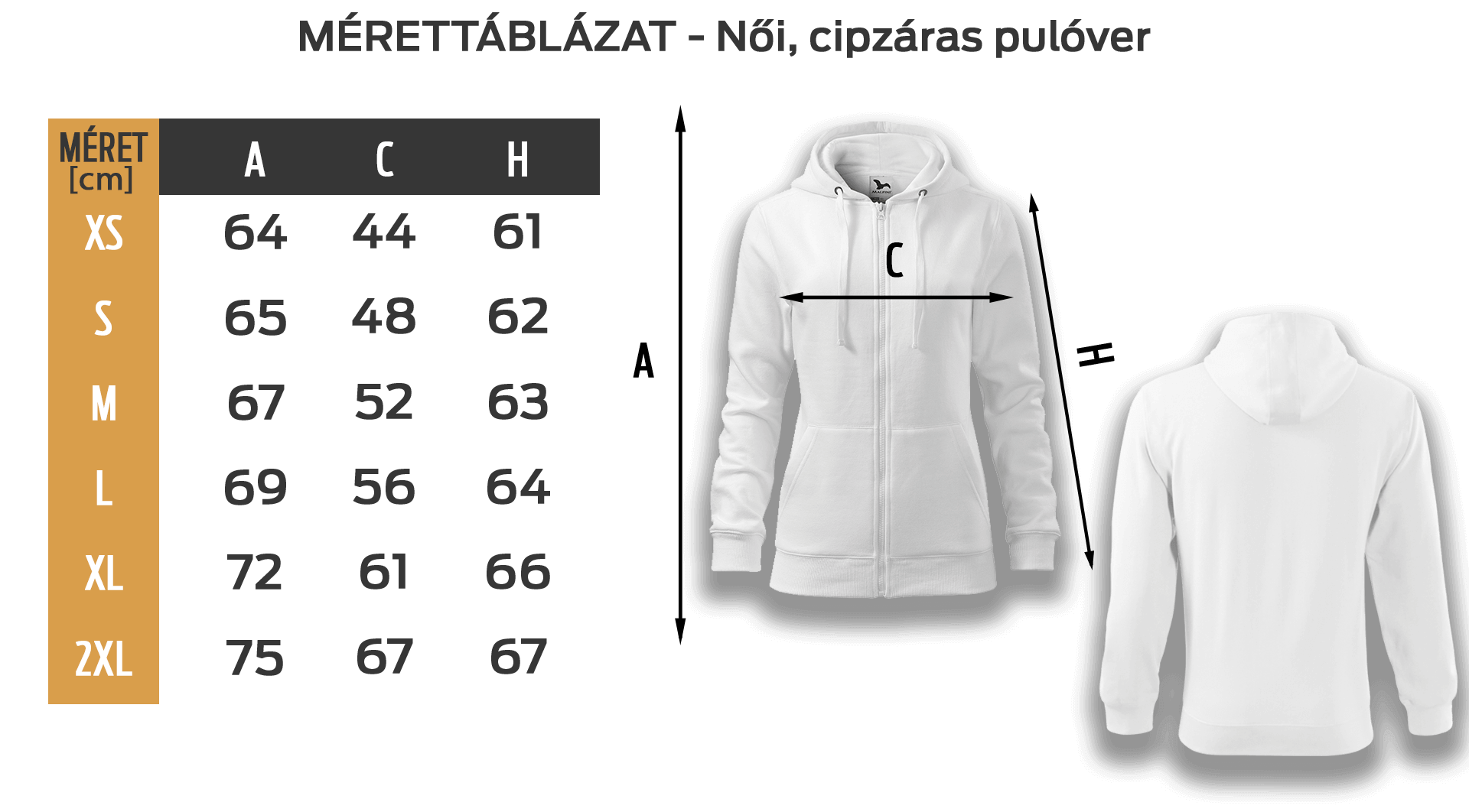 Cipzáras pulóver mérettáblázat