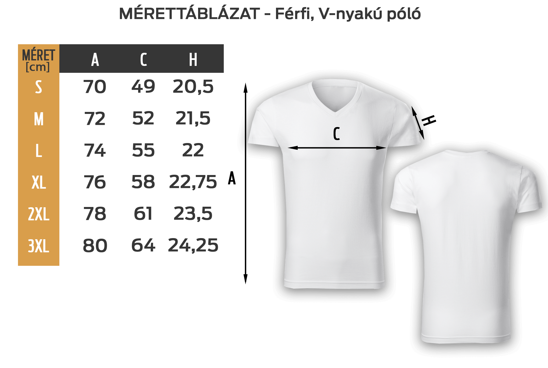 V-nyakú mérettáblázat