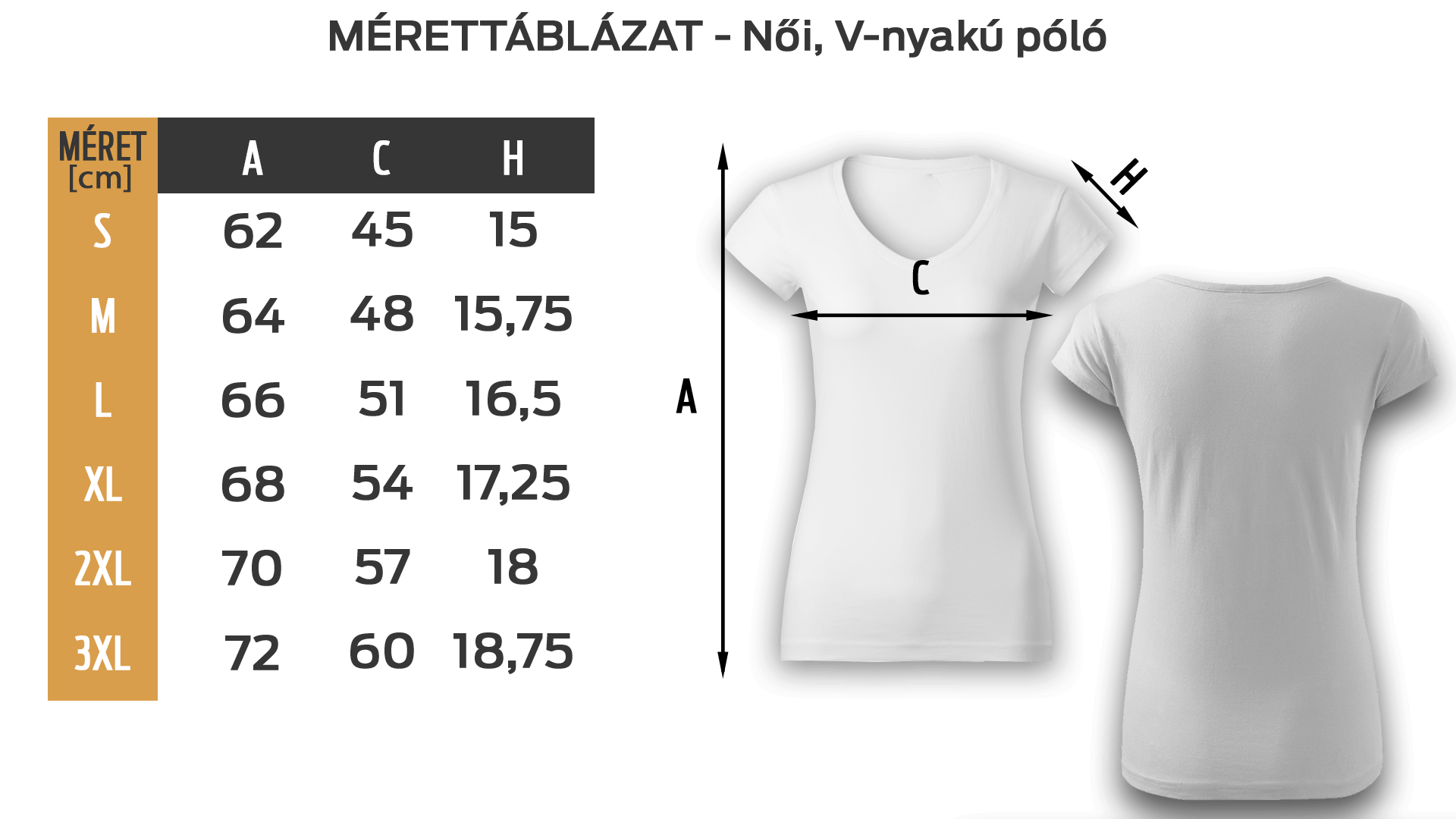 V-nyakú mérettáblázat