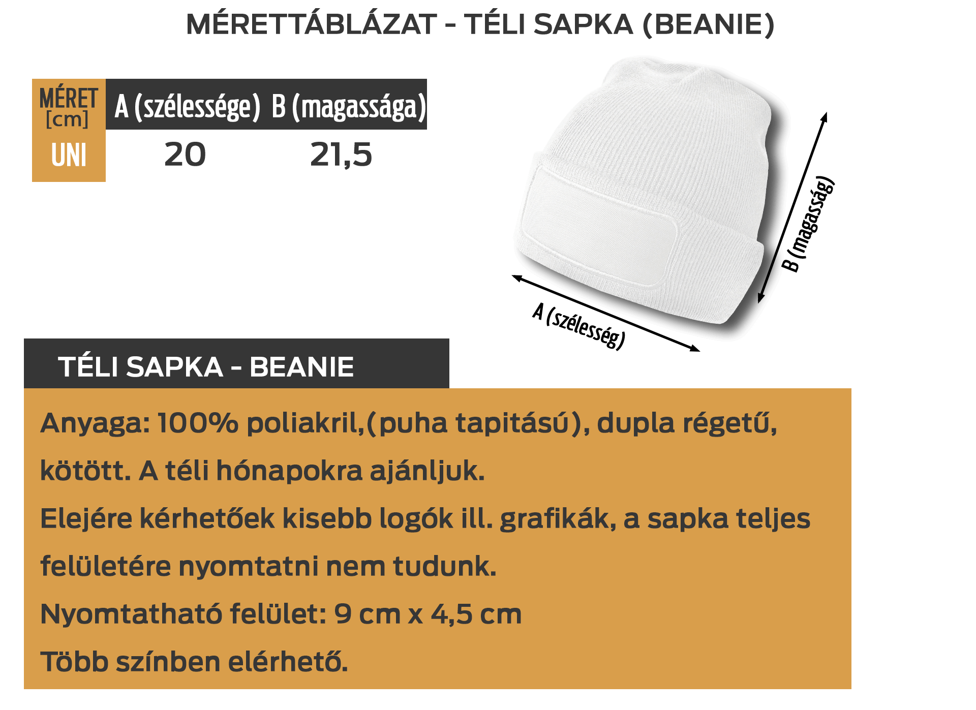 Téli sapka mérettáblázat