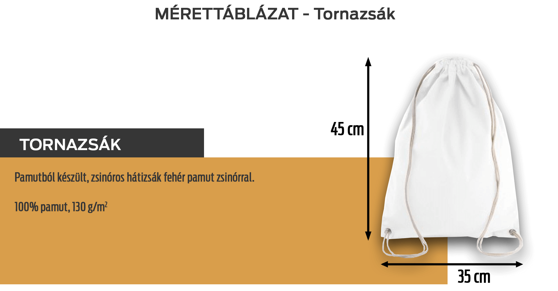 Tornazsák mérettáblázat