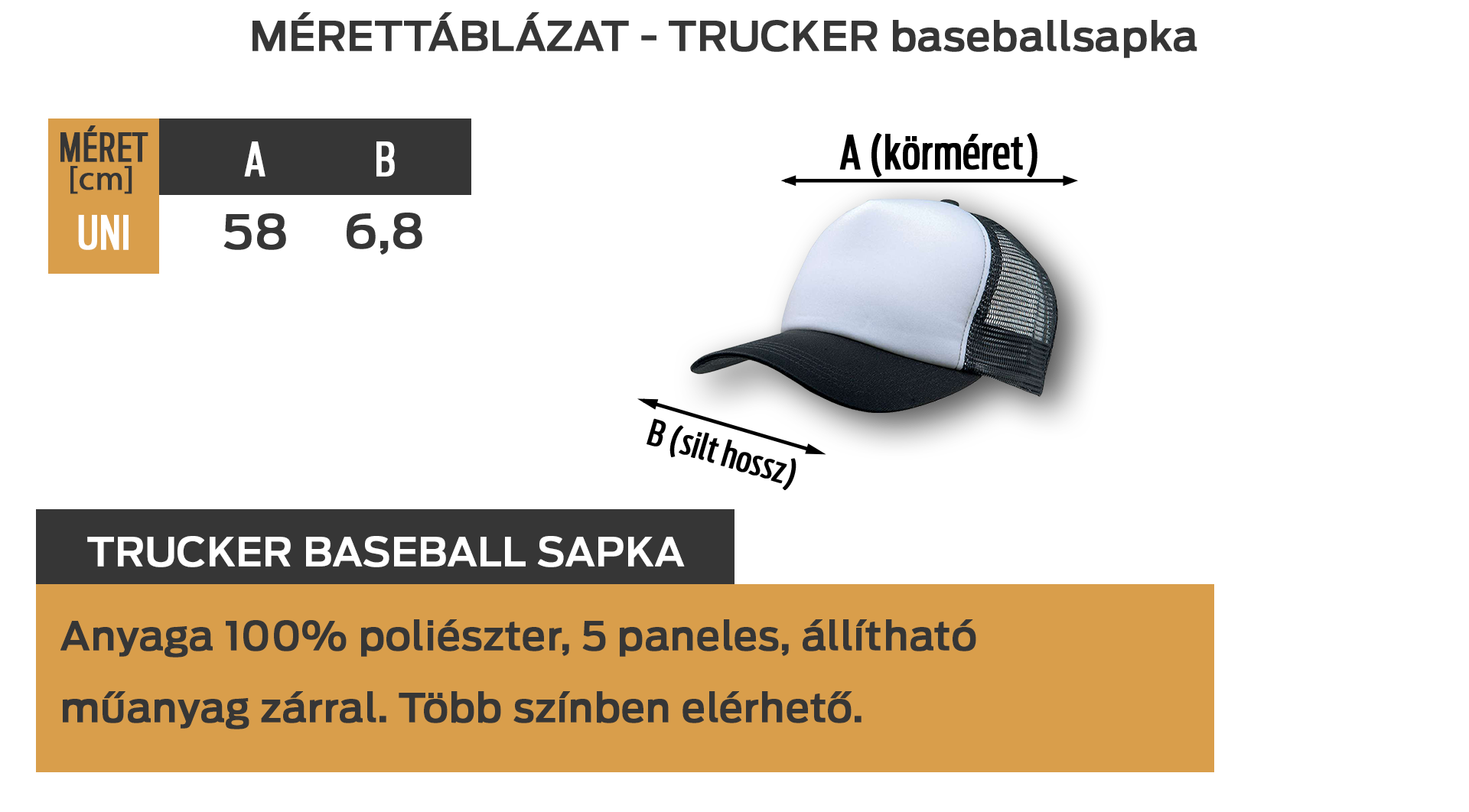 Trucker sapka mérettáblázat